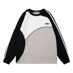 Ribbon Stitching Raglan Sleeve Round Neck Sweater Men - Apricot - View 1