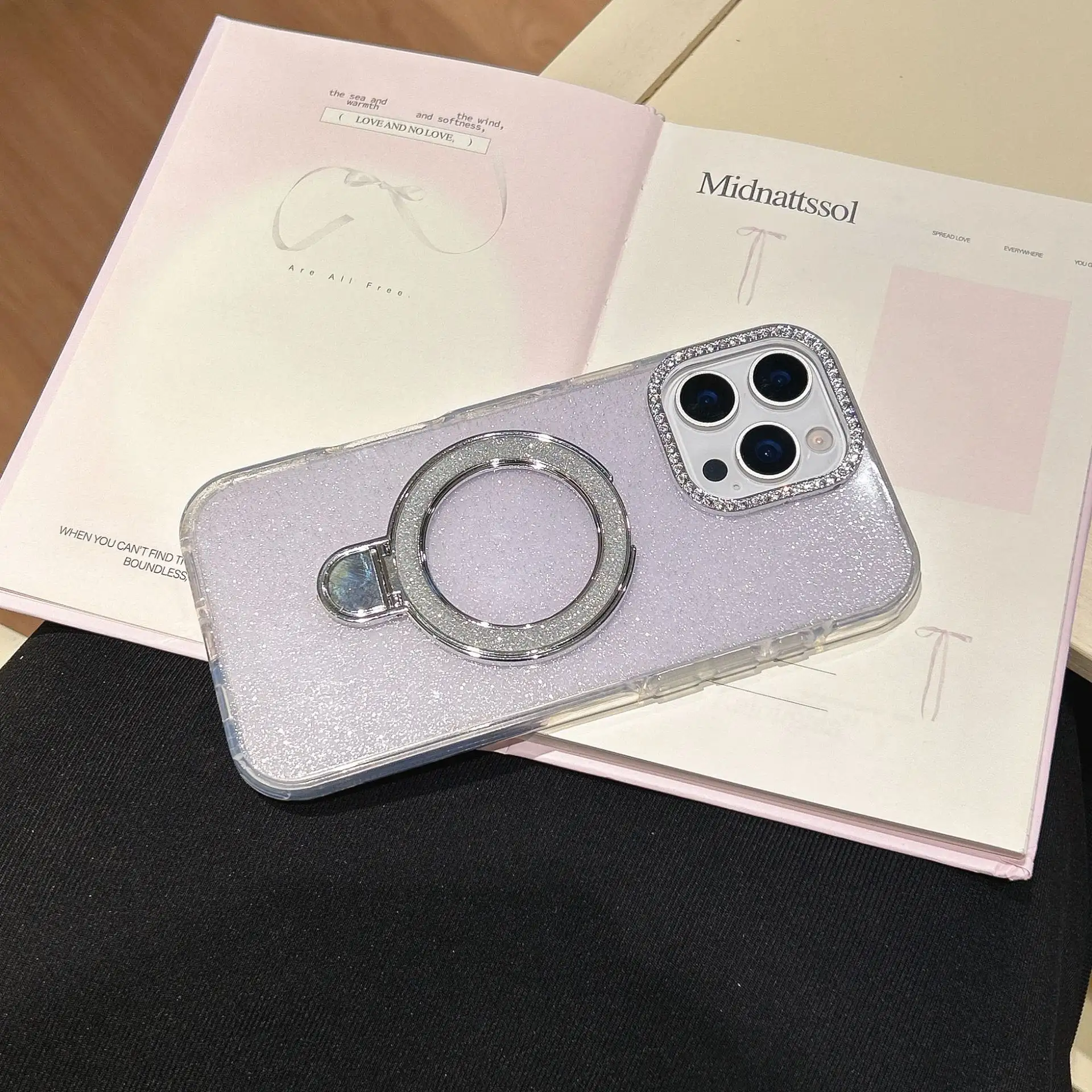 Epoxy Gradient Glitter With Rotating Bracket Mobile Phone Cases