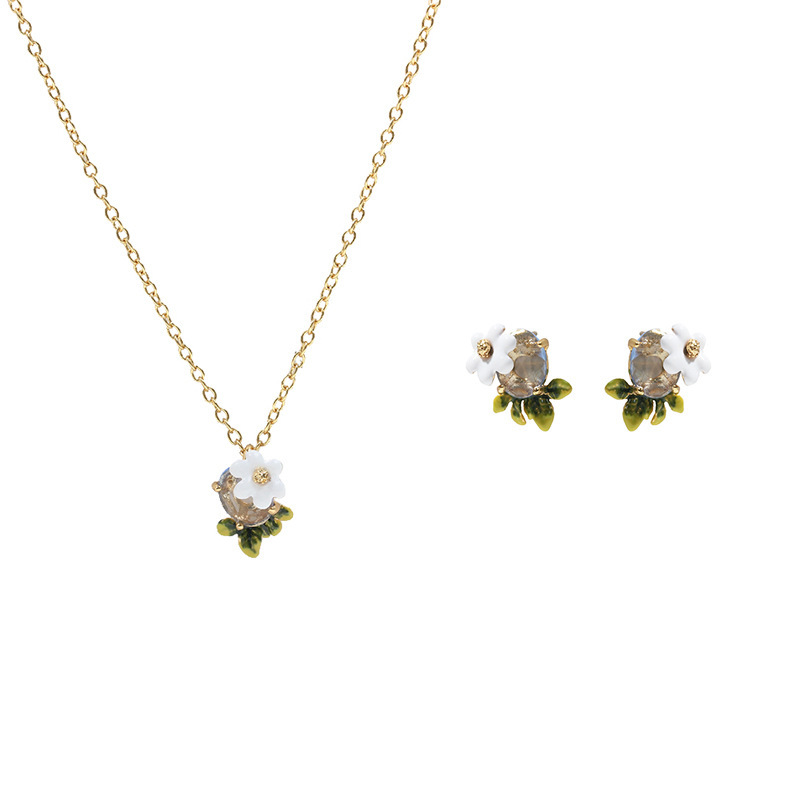 Women's Minimalist Enamel Flower Necklace Earrings