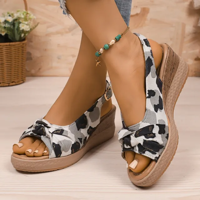 Women's Plus Size Hemp Rope Bow Wedge Casual Sandals White - Shop at LoveMi