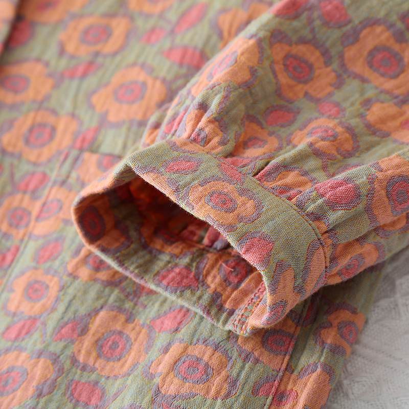 Cotton Double Layer Small Flower Thin Middle-aged And Elderly Long Sleeve Can Be Outerwear Homewear Suit