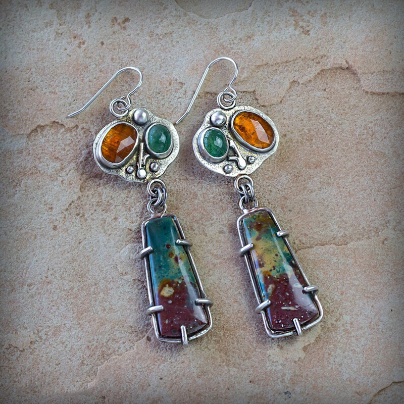 Vintage Geometric Colorful Enamel Earrings For Women