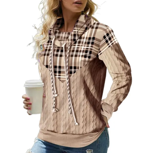 Leisure Pullover Multicolor Women's Hooded Sweater Top Khaki - Shop at LoveMi