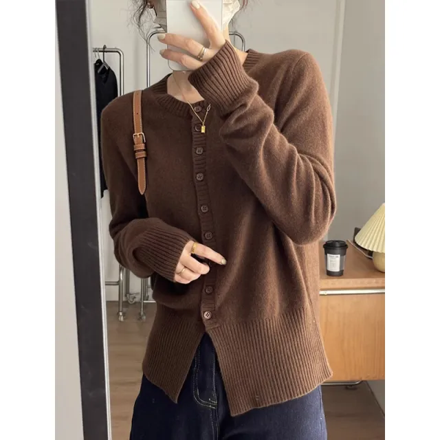 Spring And Autumn Slim Fit Slimming Cashmere Sweater Cardigan Coffee - Shop at LoveMi