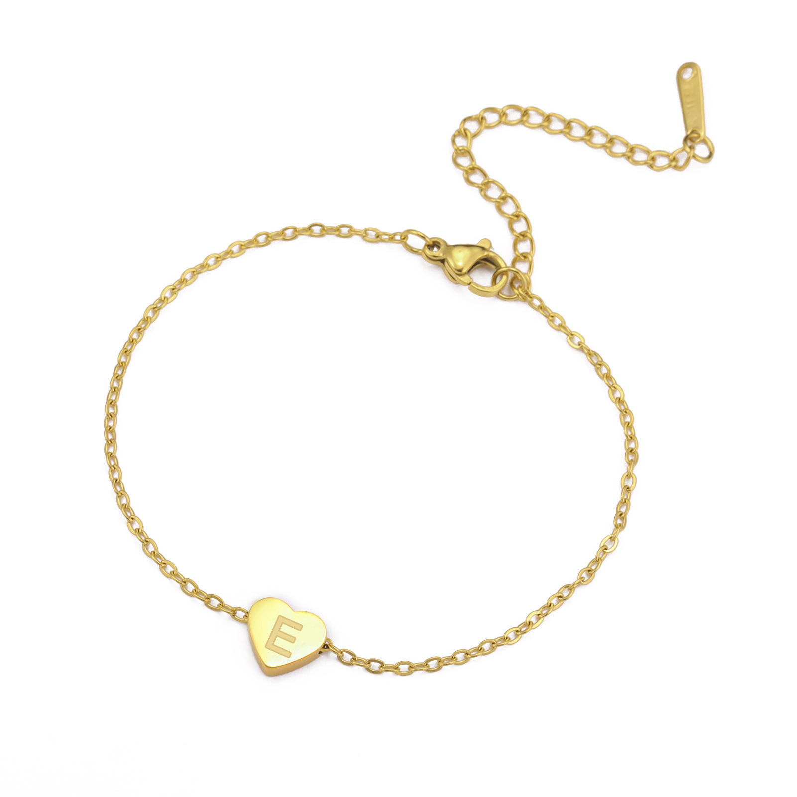 Fashion Stainless Steel 26 English Letters With Heart Pendant Bracelet