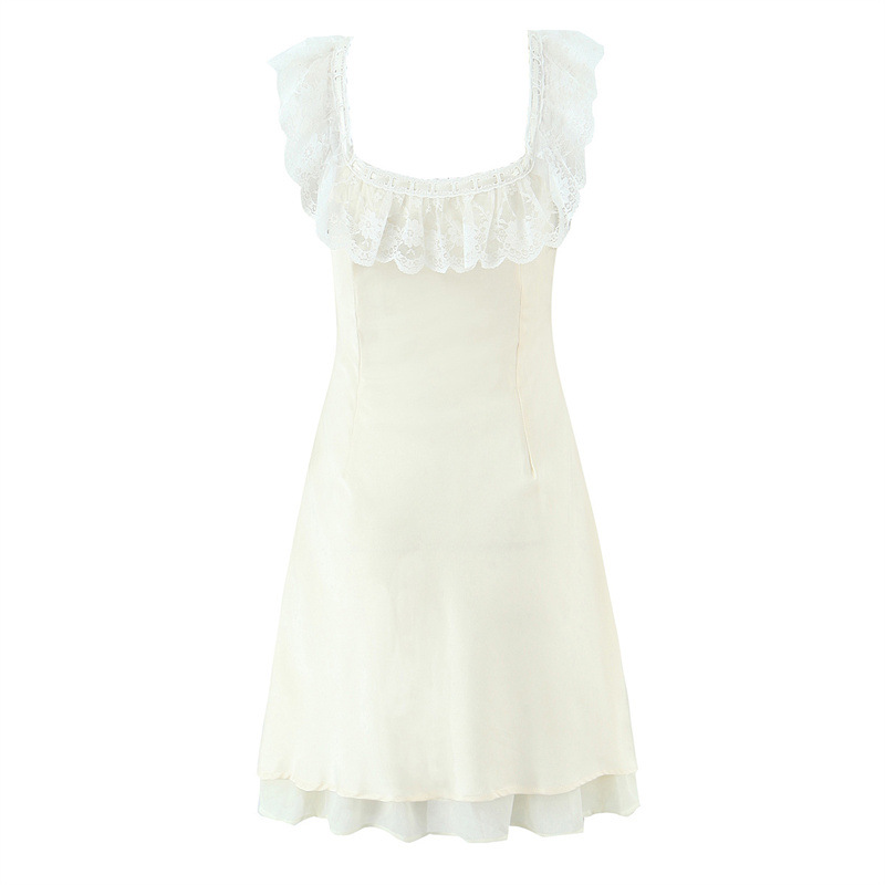 Pure Desire Ruffled Lace Patchwork Waist-slimming Dress