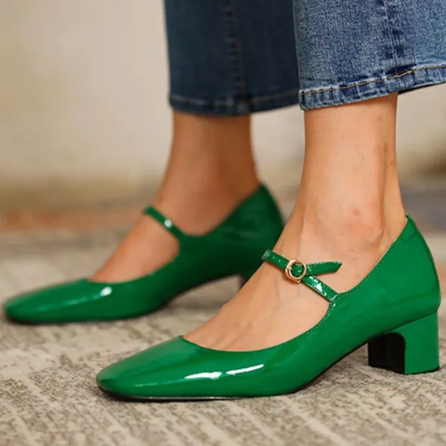 Stylish Mid heel Plus size Square toe Pumps Green - Shop at LoveMi