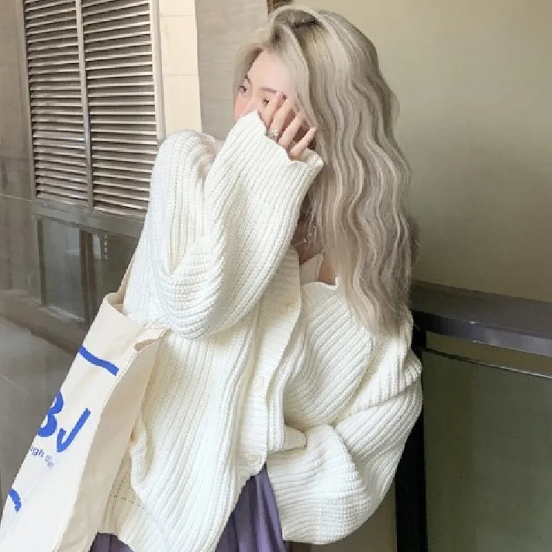 White Cardigan Sweater Coat For Women Spring And Autumn - White