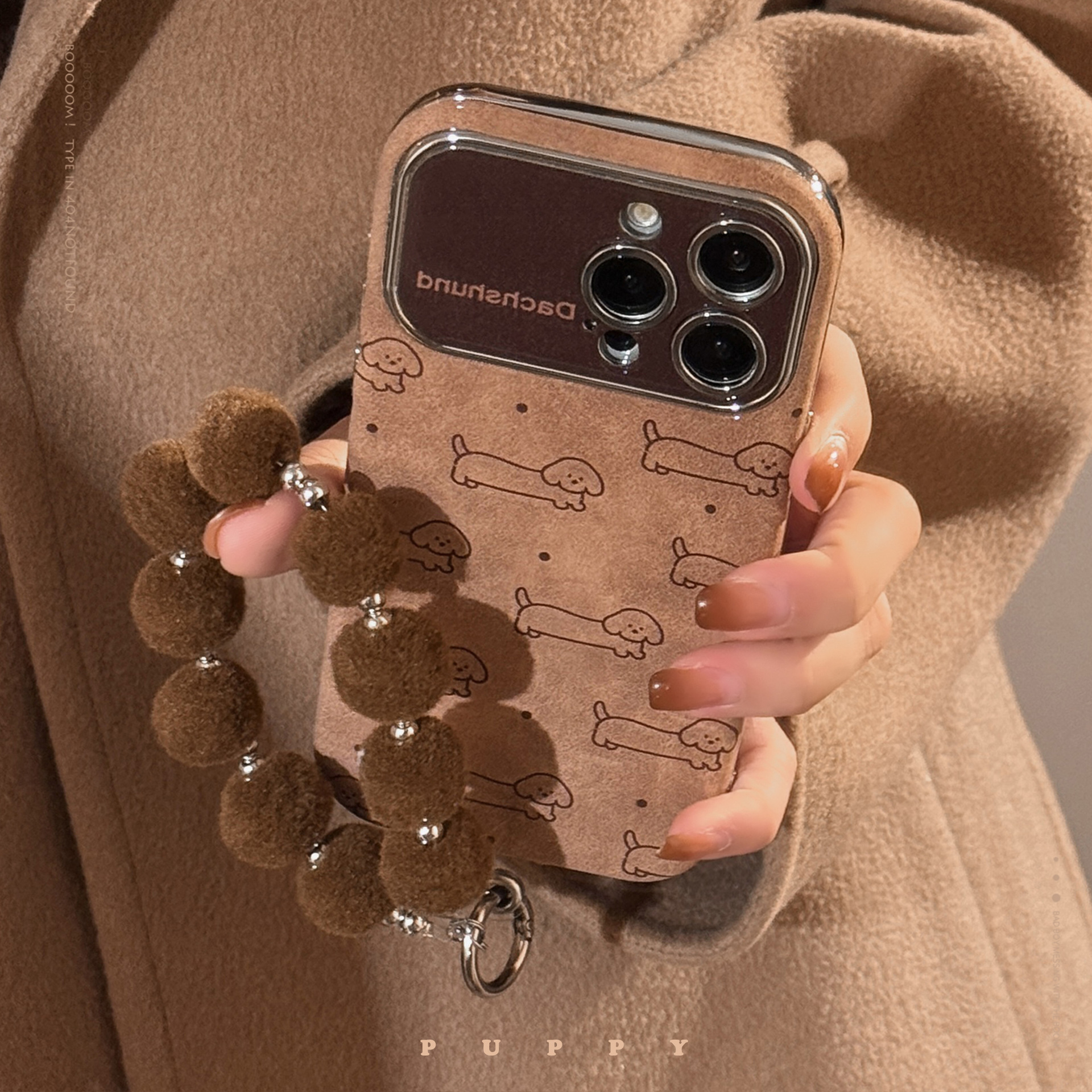 Line-design Plush Phone Case With Lanyard Full-body Protection