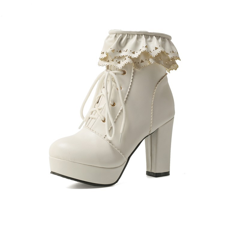 Title 12, Autumn and Winter Lace Up Womens Thick Heel Fa...