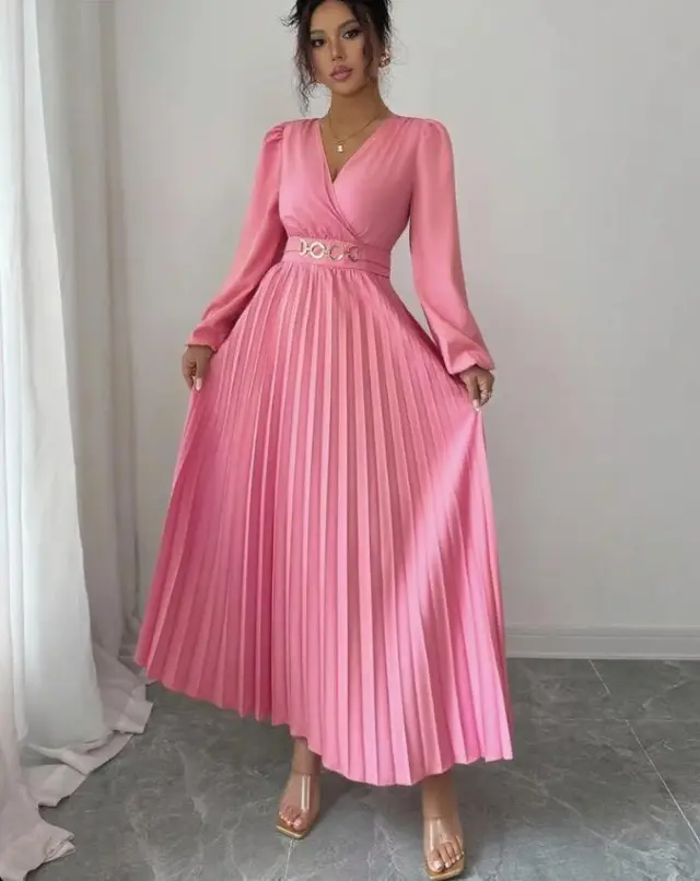 Women's Solid color Casual Chic V neck Dress Pink - Shop at LoveMi