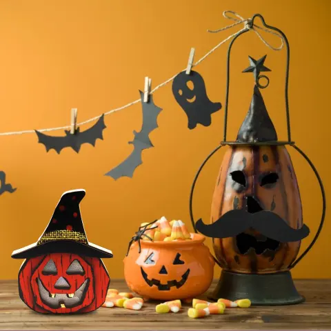 Creative Halloween Wooden Pumpkin Lamp Decorations