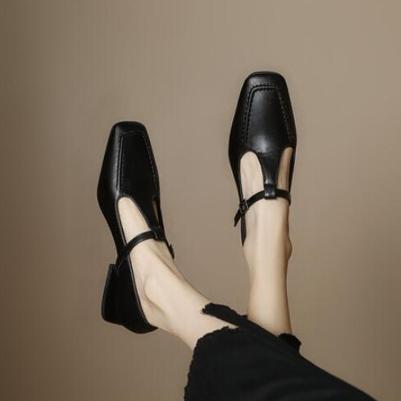 Spring New Chunky-heel Mary Jane Shoes T-strap Low-top Shoes