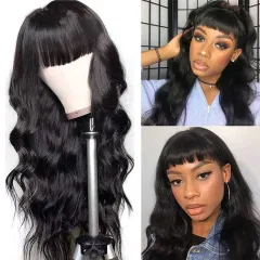 Wig Female Air Bangs Long Curly Hair Big Wave Roll Black Medium Chemical Fibre Hair - Black - View 1