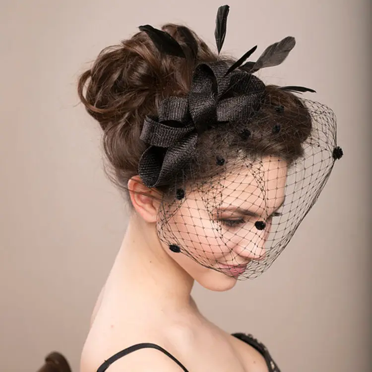 Bride Veil Hair Bow Top Hat Headdress