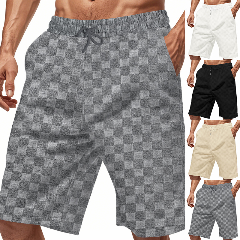 Mens Shorts Loose-fit Casual Heavyweight Jacquard Check Pattern