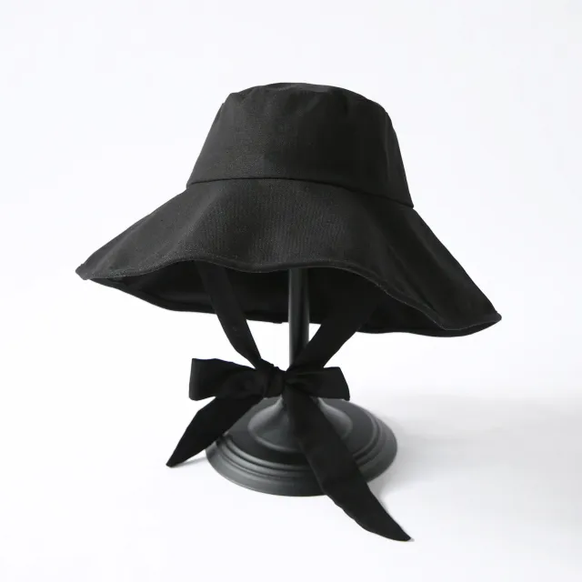 Solid Color Foldable Big Brim Lace up Hat Black - Shop at LoveMi
