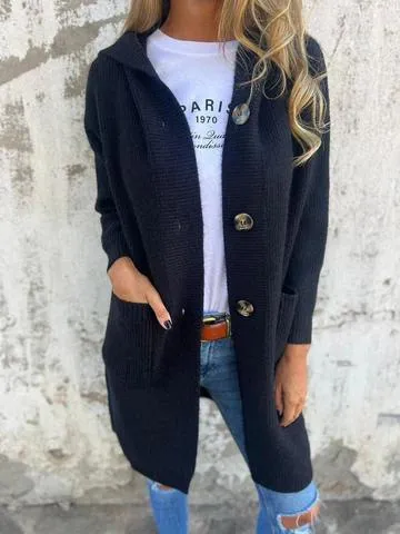 Mid length Sweater Cardigan Women's Clothes Light Gray Black - Shop at LoveMi