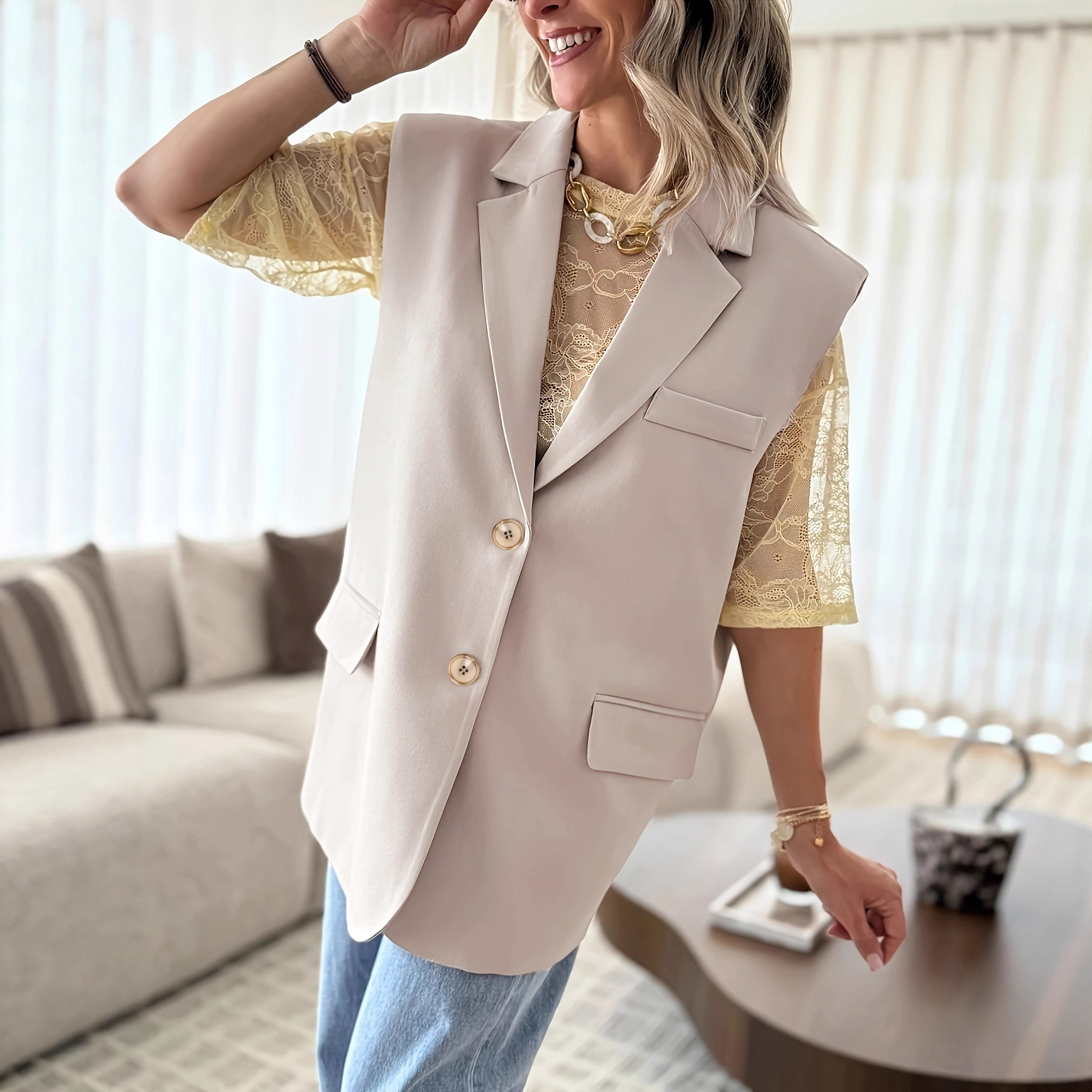 Womens Solid-Color Casual Loose Top Vest