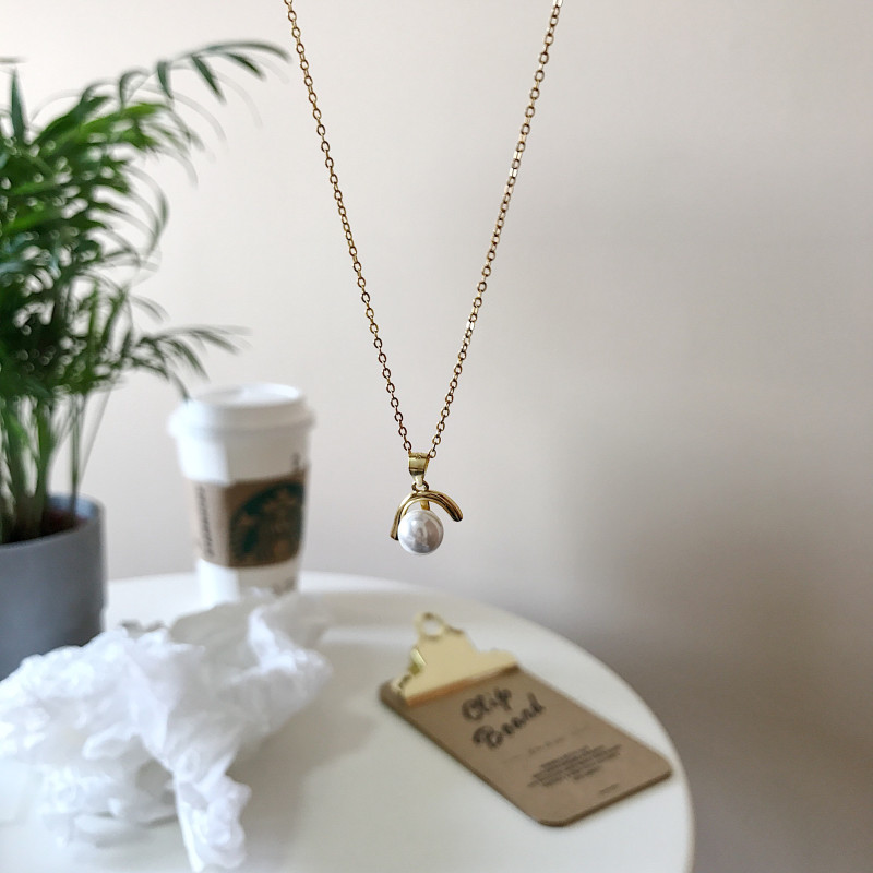 S925 Sterling Silver Light Luxury Inverted J-shaped Pearl Necklace For Women