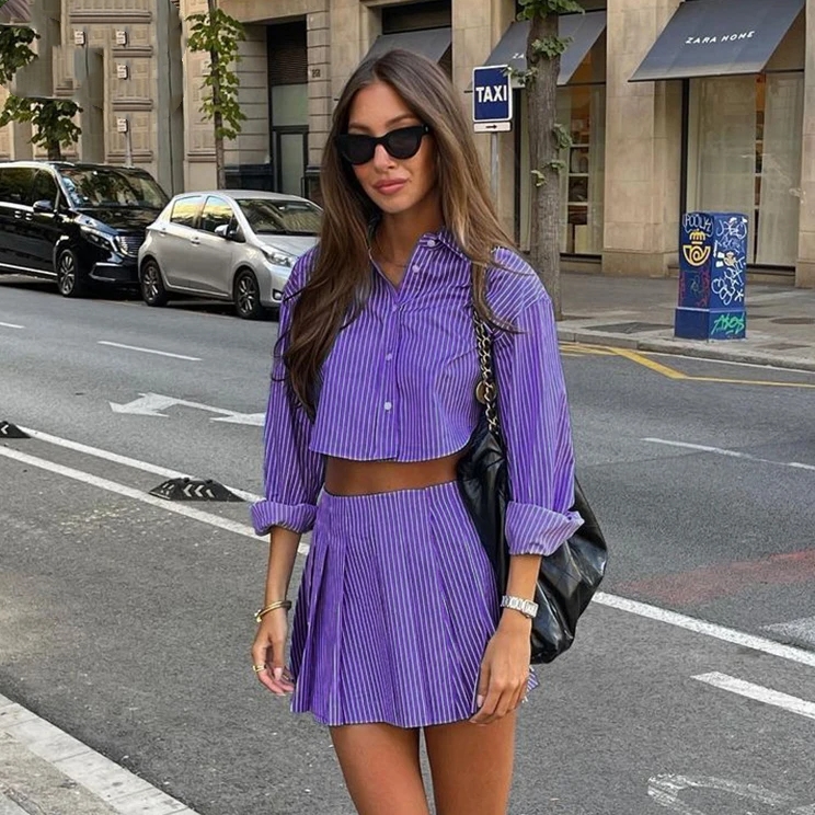 Elegant Blue Striped Women's Two-piece Set Fashion Long Sleeve - Image 4