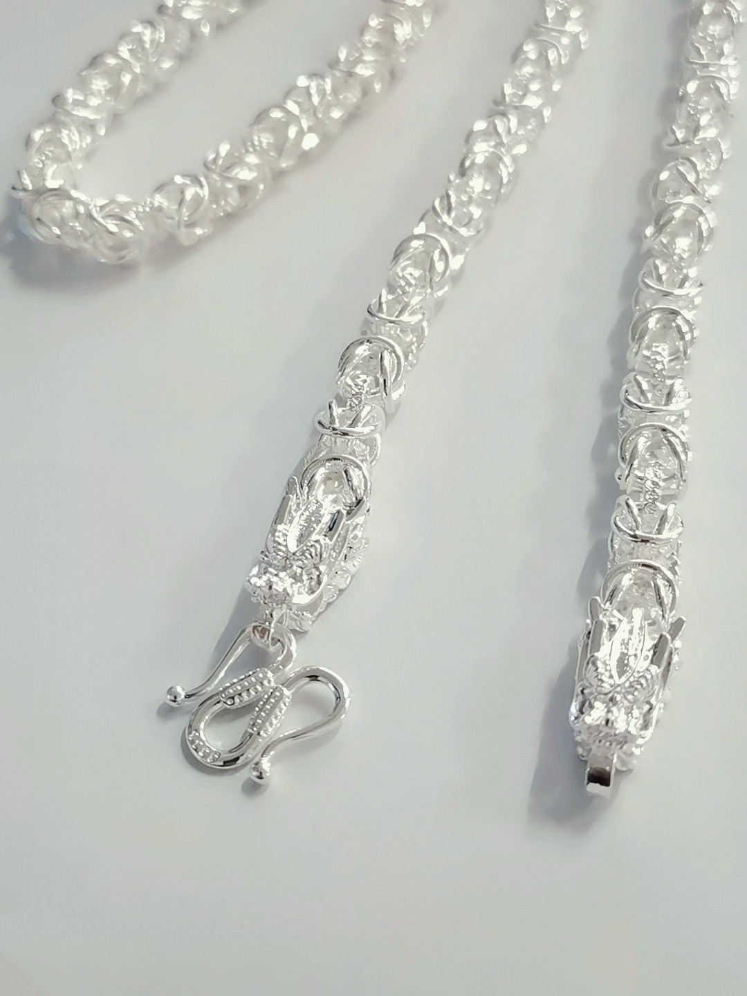 Men's Hip Hop Cool Trendy Domineering Double Chinese Dragon Heads Silver-plated Necklace