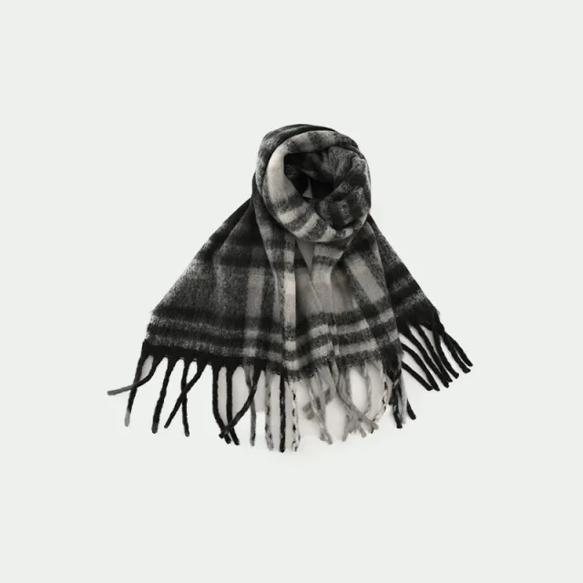 French Style Retro Lazy Style Warm Color Classic Plaid Scarf Black And Gray Grid - Shop at LoveMi