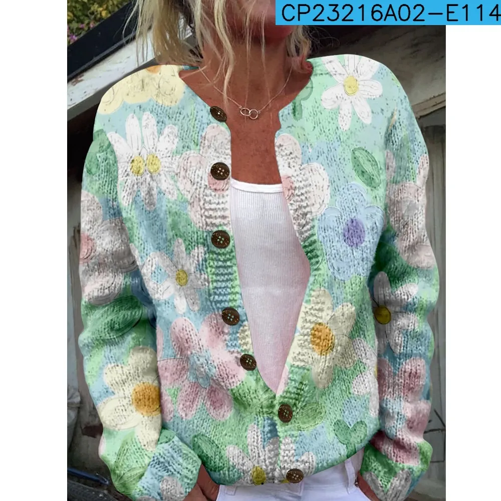 New Women's Autumn And Winter Style Loose 3D Printed Knitted Cardigan Sweater - 2 Style