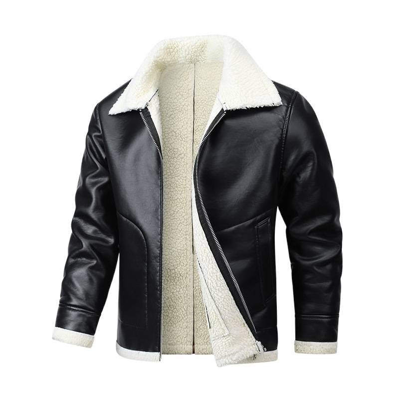 Fleece Lined Extra Thick Leather And Fur Jacket - Image 4