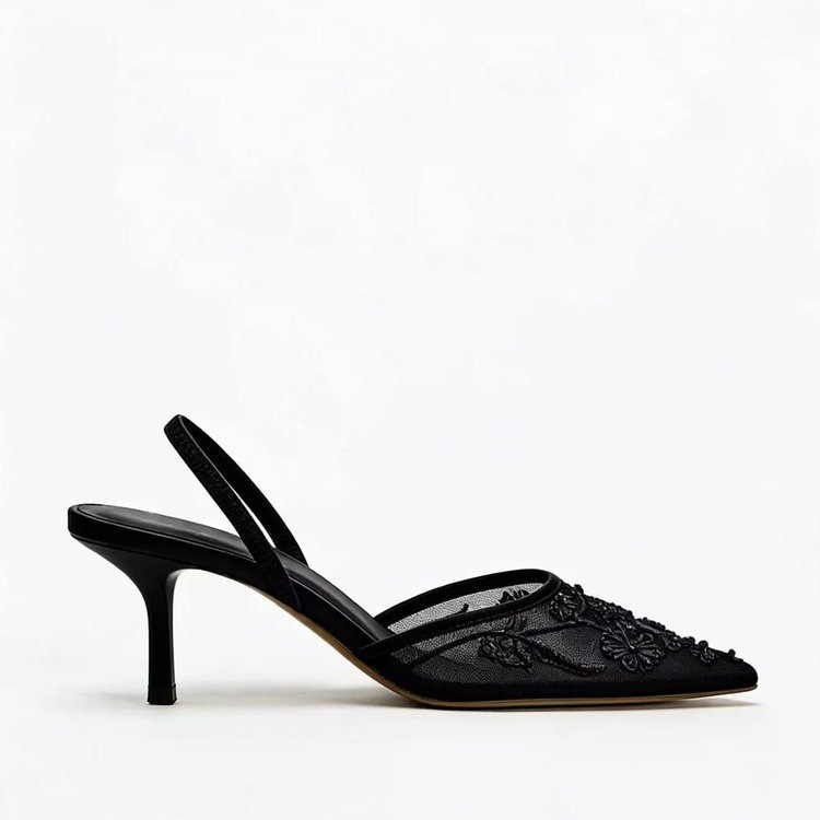 Embroidered Mesh Stiletto Mules, picture 3 of 5