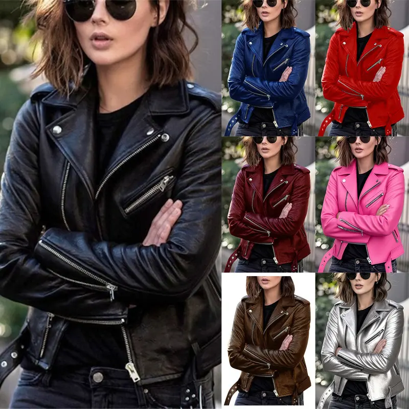 Women's Short Leather Jacket Coat Pu