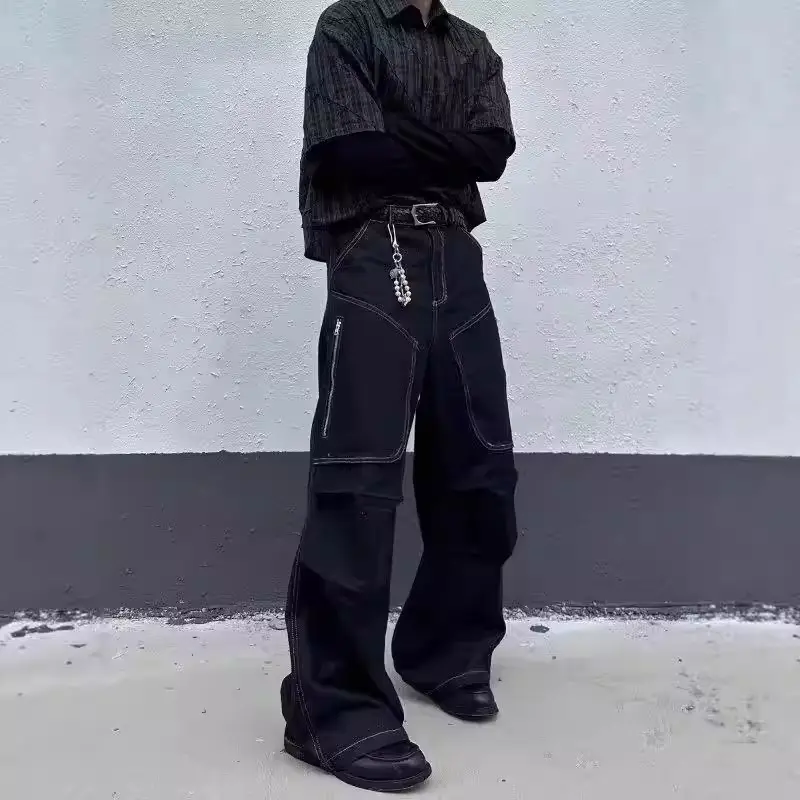 Pleated Wide-leg Pants With Multiple Mens Long