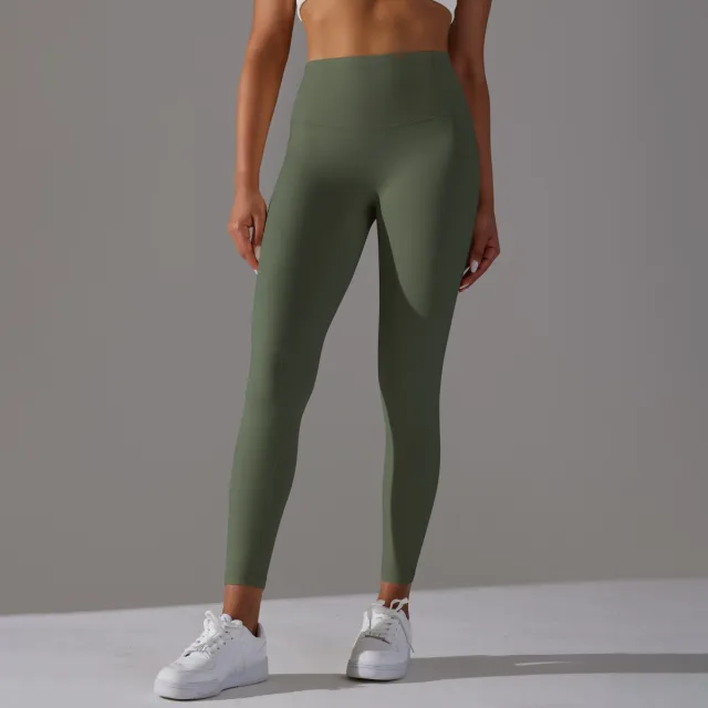 Double sided Sanding Nude Feel Breathable Cropped Pants Hip Lifting Peach Sports Fitness Yoga Pants Army Green - Shop at LoveMi