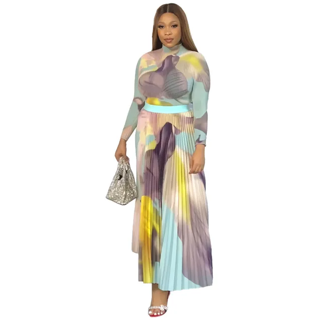 Women's Fashion Pleated Skirt Two piece Set Blue - Shop at LoveMi