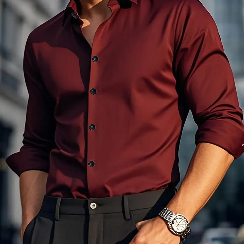 Men's Casual Solid Color Long-Sleeve Shirt