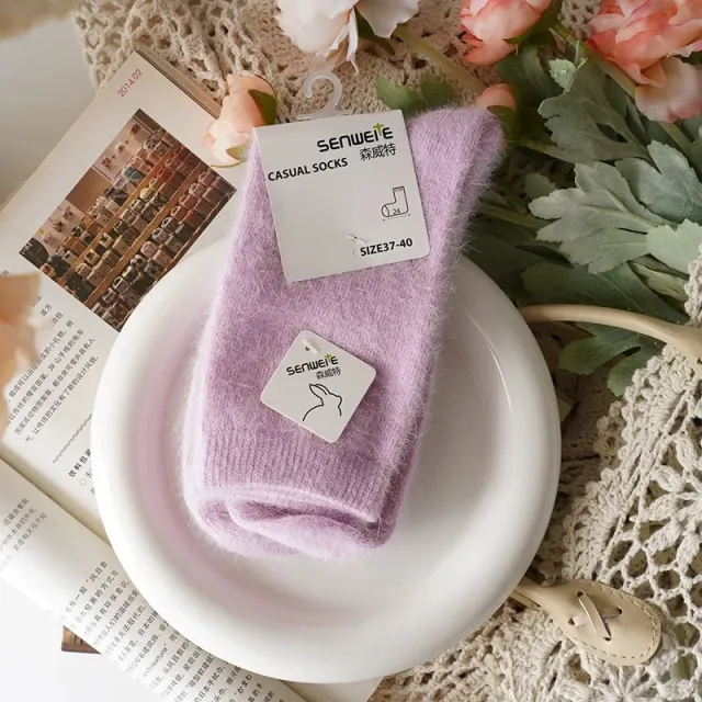 Autumn And Winter Rabbit Fur Socks For Women Rose Pink - Shop at LoveMi