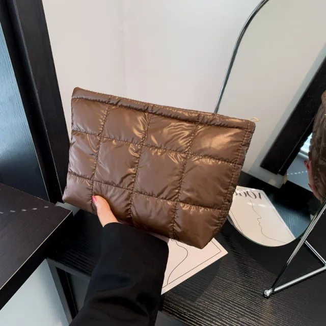 Simple All match Plaid Embroidery Thread Clutch Brown - Shop at LoveMi