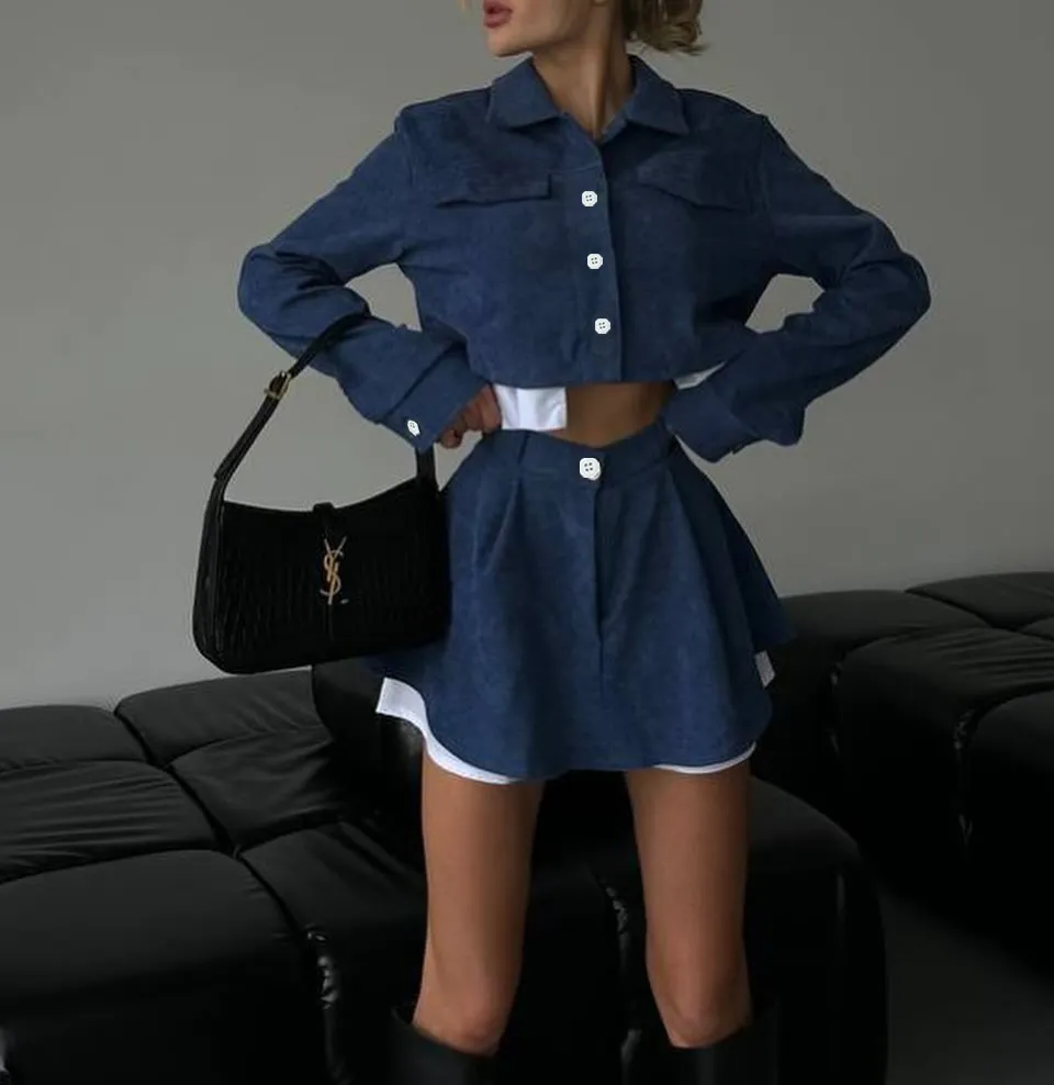 Cardigan Cake Short Skirt Two-piece Women's Clothing - Blue