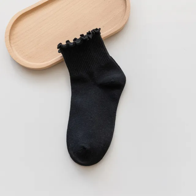 Women's Spring And Autumn Wooden Ear Solid Color Socks Black - Shop at LoveMi