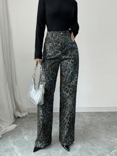 Autumn And Winter High-waisted Leopard Print Wide-leg Pants - Blue - View 1