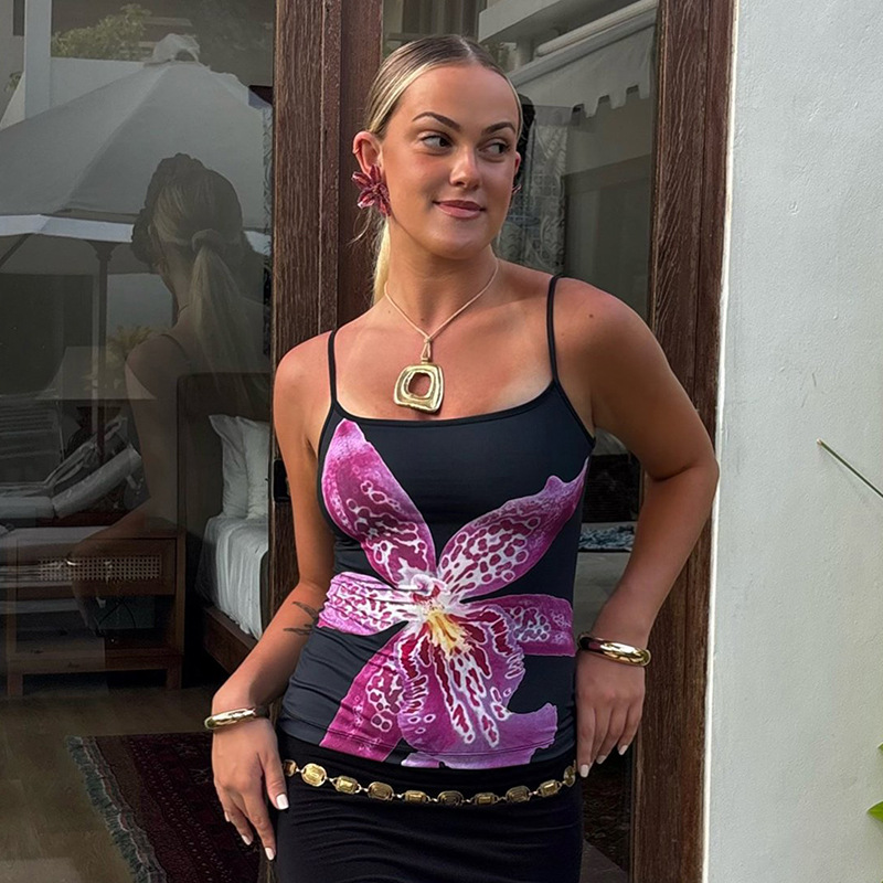 European And American Contrast Color Vest Sexy Print Camisole Women's Top