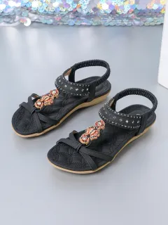 Women's Flat Sandals Plus Size Diamond Casual Shoes - Black - View 1