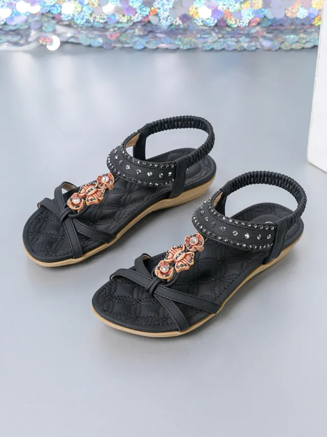 Women's Flat Sandals Plus Size Diamond Casual Shoes Black - Shop at LoveMi