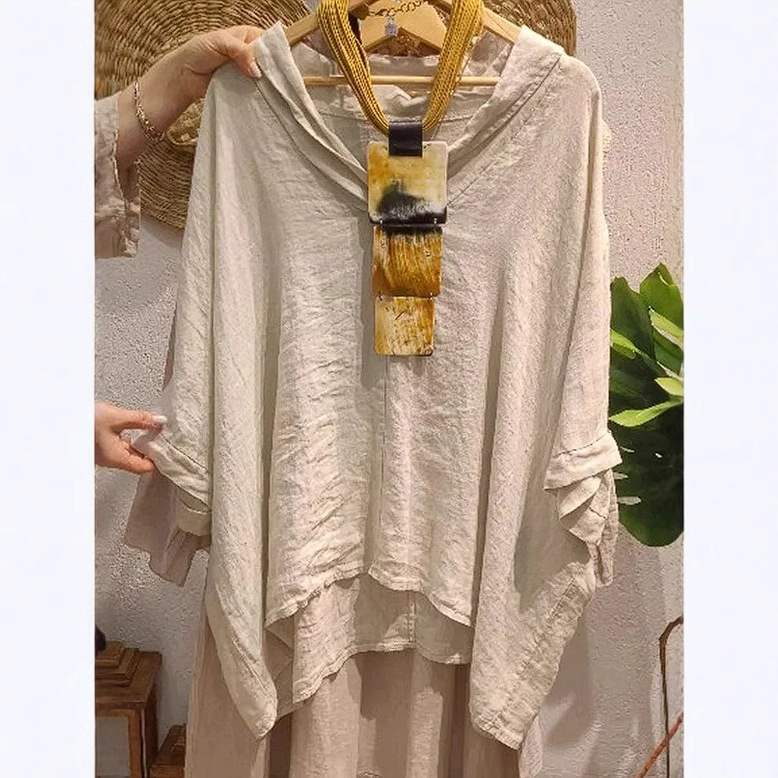 Womens Fashionable Casual Cotton-Linen Loose Shirt