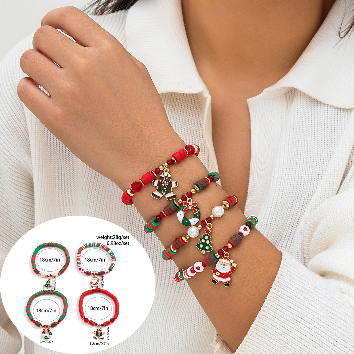 European And American Christmas Letters Contrast Color Polymer Clay Beaded Suit Bracelet
