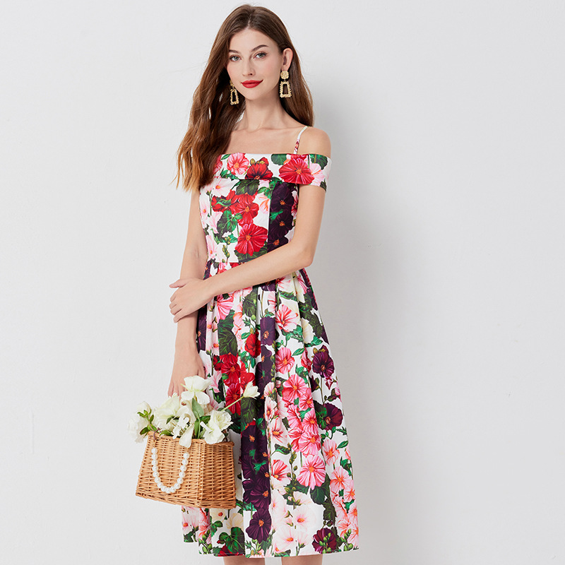 Floral-Print Off-Shoulder Sling Dress, picture 2 of 5