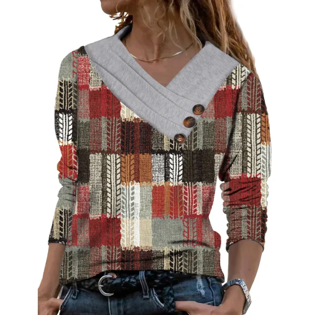 Women Scarf Collar T shirt With Long Sleeves Hoodie Button Top Color Printing 1 - Shop at LoveMi