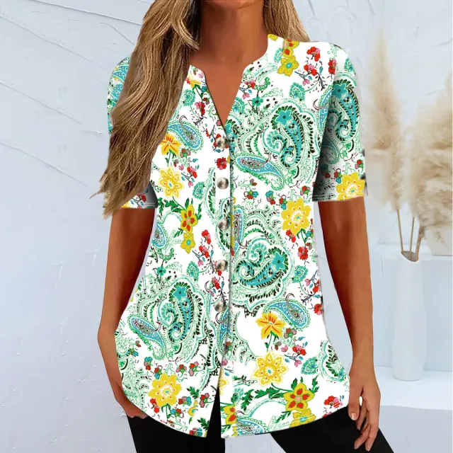 European And American Spring And Summer New Cardigan Casual Printed Short Sleeves T shirt For Women Grass Green - Shop at LoveMi