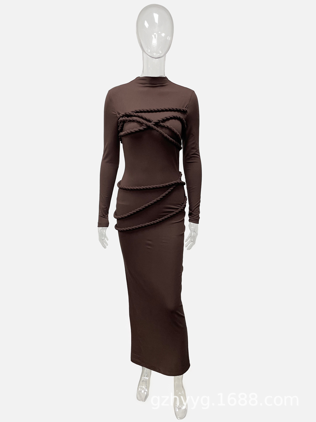 Strap detail Long sleeve Elegant Maxi Dress Brown - Shop at LoveMi