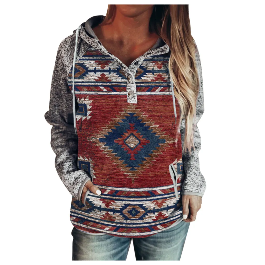 Autumn And Winter Leisure Printed European And American V-neck Hooded Color Sweater - Sq8020-M